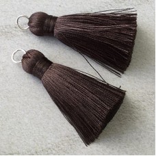 40mm Silk Tassels with Silver Jumpring - Dark Chocolate - 1 pair