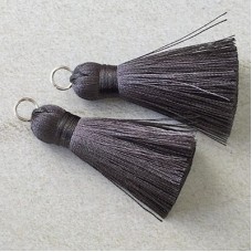 40mm Silk Tassels with Silver Jumpring - Dark Grey - 1 pair