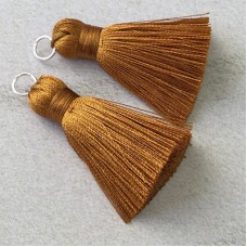 40mm Silk Tassels with Silver Jumpring - Ochre - 1 pair