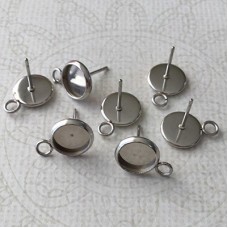 8mm ID 316L Surgical Stainless Steel Bezel Earposts with Loop - Pack of 2 Pair