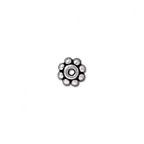 6mm TierraCast Daisy Heishi Spacer Beads - Antique Fine Silver Plated