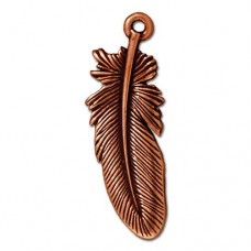 30mm TierraCast Feather Charm - Antique Copper - Each