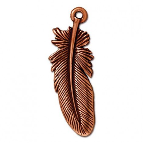 30mm TierraCast Feather Charm - Antique Copper - Each