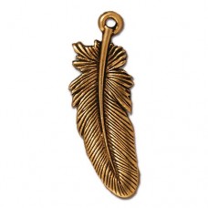 30mm TierraCast Feather Charm - Antique 22K Gold Plated - Each