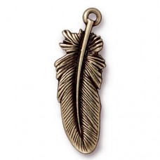 30mm TierraCast Feather Charm - Brass Oxide - Pack of 2