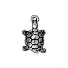17x10mm TierraCast Turtle Charm - Antique Silver  - Each