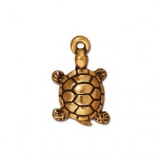 17x10mm TierraCast Turtle Charm - Antique 22K Gold Plated -  Each