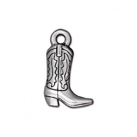 18mm TierraCast Cowboy Boot Charm - Antique Fine Silver Plated