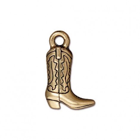 18mm TierraCast Cowboy Boot Charm - Antique Gold Plated