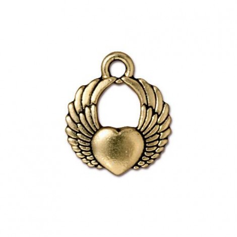 18mm TierraCast Winged Heart Charms - Antique Gold Plated - Pack of 2