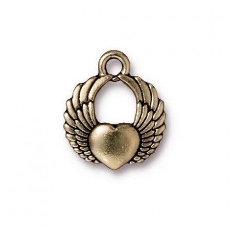 18mm TierraCast Winged Heart Charm - Brass Oxide - Pack of 2