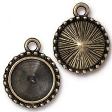 20 x 17mm TierraCast 12mm Rivoli Beaded Bezel Drop - Brass Oxide - Each