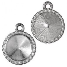 20 x 17mm TierraCast 12mm Rivoli Beaded Bezel Drop - Rhodium Silver Plated - Each