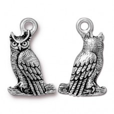 22x14mm TierraCast Owl Charm - Antique Silver - Pack of 2