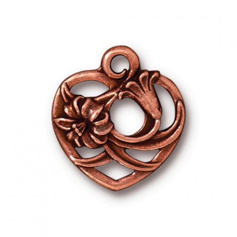 20x18mm TierraCast Floral Heart Charm - Antique Copper Plated - Each