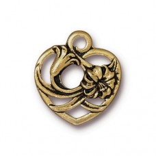 20x18mm TierraCast Floral Heart Charm - Antique 22K Gold Plated - Each