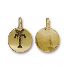 11x16mm TierraCast Letter Charms - T - Antique 22K Gold Plated - Each