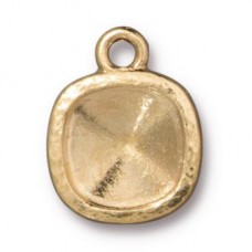 10mm ID TierraCast Swarovski 4470 Cushion Hammered Frame Drop - 22k Gold Plate - Pack of 2