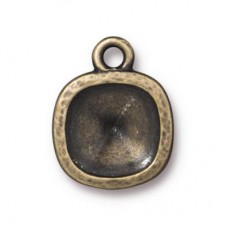 10mm ID TierraCast Swarovski 4470 Cushion Hammered Frame Drop - Brass Oxide - Pack of 2