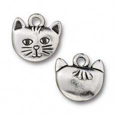 14mm TierraCast Whiskers the Cat Charms - Antique Silver - Pack of 2