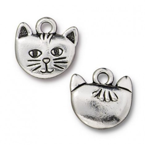 14mm TierraCast Whiskers the Cat Charm - Antique Silver