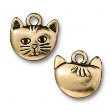 14mm TierraCast Whiskers the Cat Charms - Antique Gold - Pack of 2