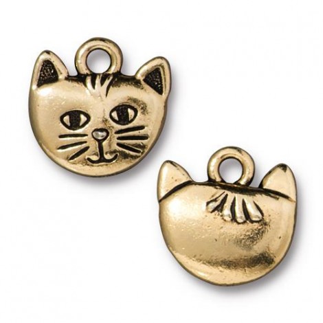 14mm TierraCast Whiskers the Cat Charm - Antique Gold