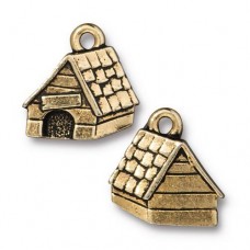 15mm TierraCast Dog House Charm - Antique Gold - Pack of 2
