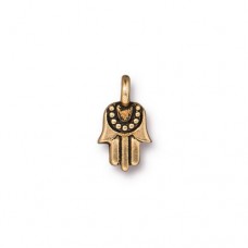 12.5mm TierraCast Mini Hamsa Charm - Antique 22K Gold Plated - Pack of 2