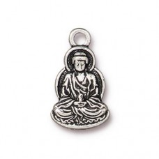 21mm TierraCast Buddha Charm - Antique Fine Silver Plated - Each