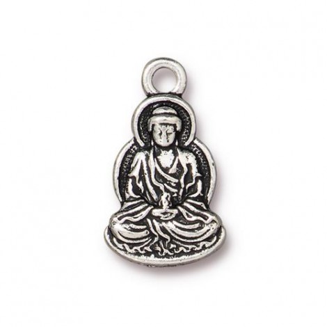 21mm TierraCast Buddha Charm - Antique Fine Silver Plated - Each