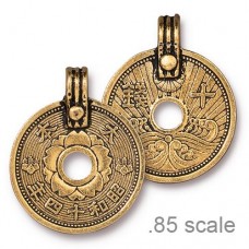 25x21mm TierraCast Asian Coin Pendant - Antique 22K Gold Plated - Each