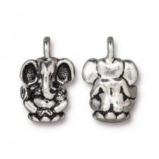 18mm TierraCast Ganesh Elephant Charm - Antique Fine Silver Plated - Each