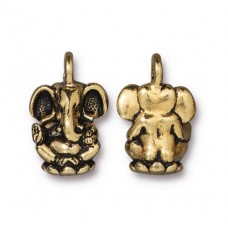 18mm TierraCast Ganesh Elephant Charm - Antique Gold - Each