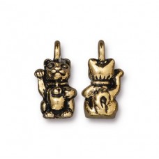 18mm TierraCast Beckoning Kitty Charm - Antique Gold - Each