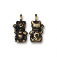 18mm TierraCast Beckoning Kitty Charm - Brass Oxide - Each