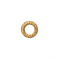 9mm TierraCast Small Hammertone Ring Links - Bright 22K Gold Plated - Pack of 2
