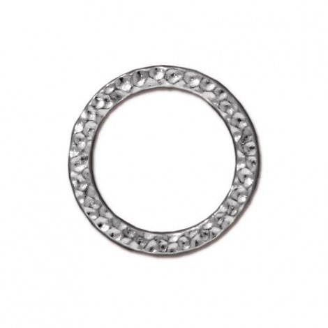 19mm TierraCast Large Hammertone Ring Links - Rhodium Silver Plated