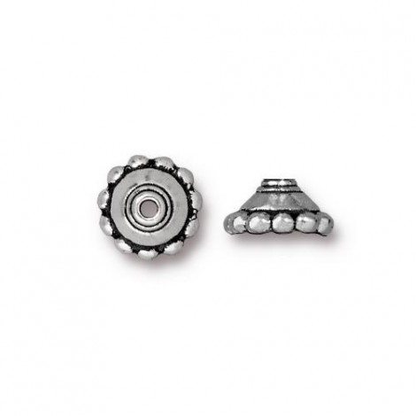 8mm TierraCast Beaded Beadcaps - Antique Silver Plated - Pack of 2