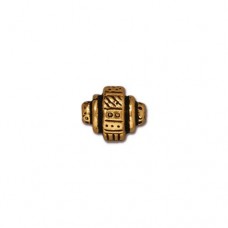 9x7mm TierraCast Ant Gold Ethnic Barrel Beads - Pack of 2
