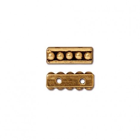 10mm TierraCast 2-Hole Beaded Spacer Bar - Antique Gold Plated