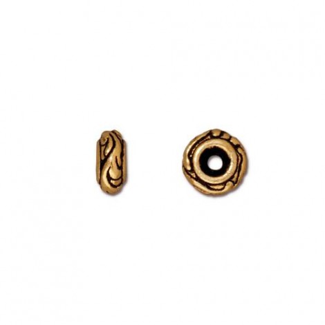 6x2.5mm TierraCast Woodland Spacer Beads - Antique 22K Gold Plated - Pack of 2