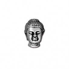 14mm TierraCast Buddha Head Bead - Antique Silver Plated - Pack of 2