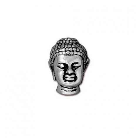 14mm TierraCast Buddha Head Bead - Antique Silver Plated - Pack of 2