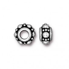10x5mm TierraCast Turkish Euro Style Bead with 4mm hole - Antique Fine Silver Plated - Each