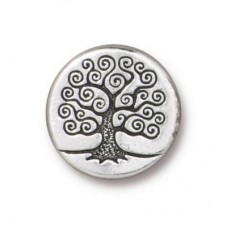 15mm TierraCast Tree of Life Puffed Bead - Antique Fine Silver Plated - Each