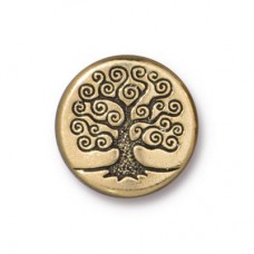 15mm TierraCast Tree of Life Puffed Bead - 22k Gold Plated - Each