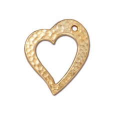 27mm TierraCast Hammertone Heart Drop - 22K Gold Plated - Each