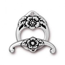 17mm TierraCast Floral Toggle Clasp Set - Antique Fine Silver Plated - Each