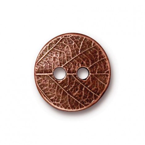 17mm TierraCast Round Leaf Button - Antique Copper - Pack of 2